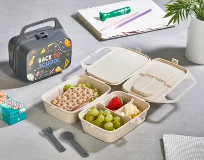 Sun Plast - Cutie cu Maner (LunchBox) pentru copii cu Furculita si Lingurita. Cod Sc-4405