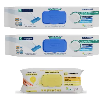 SET - 2 SERVETELE MOP PENTRU PARDOSELI CU OTET SI BICARBONAT 50BUC/PACHET + 1 SERVETELE OTET SI BICARBONAT GALBEN 100BUC/PACHET