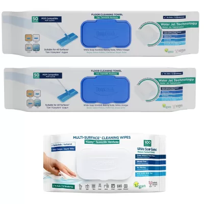 SET - 2 x SERVETELE MOP PENTRU PARDOSELI CU OTET SI BICARBONAT ALBASTRU 50BUC/PACHET + 1 x SERVETELE OTET SI BICARBONAT ALBASTRU 100BUC/PACHET