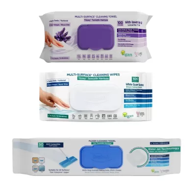 PROMO - 1 x LAVETE MOP CU OTET SI BICARBONAT 50BUC/PACHET + 1 x SERVETELE CU OTET SI BICARBONAT LAVANDER_MOV 100BUC/PACHET + 1 x SERVETELE CU OTET SI BICARBONAT ALBASTRU 100BUC/PACHET