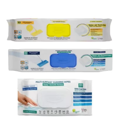 SET - 1 x SERVETEL MOP PENTRU PARDOSELI CU OTET SI BICARBONAT ALBASTRU 50BUC/PACHET  + 1 x SERVETEL MOP PENTRU PARDOSELI CU OTET SI BICARBONAT LAMAIE ( GALBEN5) 50 BUC/PACHET  1 x SERVETELE OTET SI BICARBONAT ALBASTRU 100BUC/PACHET
