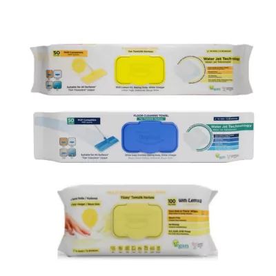 SET - 1 x SERVETEL MOP PENTRU PARDOSELI CU OTET SI BICARBONAT ALBASTRU 50BUC/PACHET + 1 x SERVETEL MOP PENTRU PARDOSELI CU OTET SI BICARBONAT LAMAIE ( GALBEN5) 50 BUC/PACHET 1 x SERVETELE OTET SI BICARBONAT LAMAIE 100BUC/PACHET